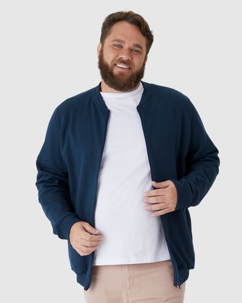 Jaqueta Básica Masculina Plus Size Com Zíper Em Moletom Flanelado