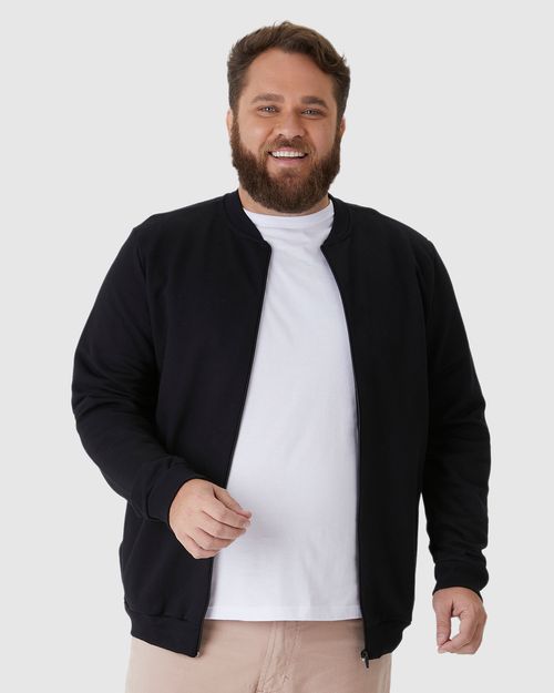 Jaqueta Básica Masculina Plus Size Com Zíper Em Moletom Flanelado