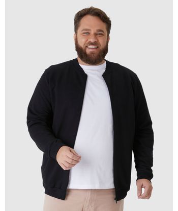 Jaqueta Básica Masculina Plus Size Com Zíper Em Moletom Flanelado