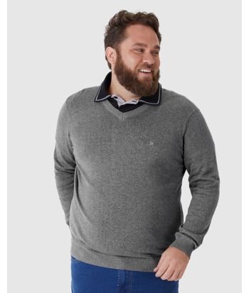 Suéter Básico Masculino Plus Size Decote V Em Tricô