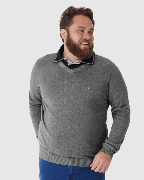 Suéter Básico Masculino Plus Size Decote V Em Tricô