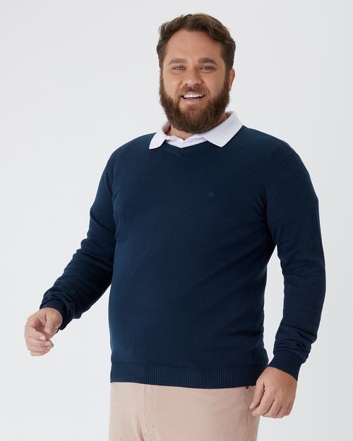 Suéter Básico Masculino Plus Size Decote V Em Tricô