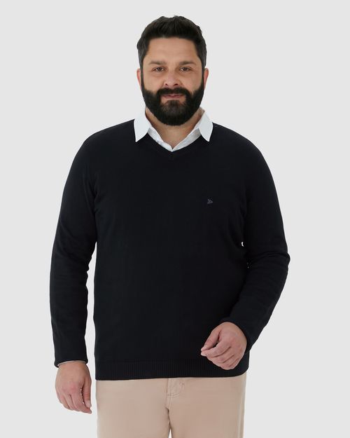 Suéter Básico Masculino Plus Size Decote V Em Tricô