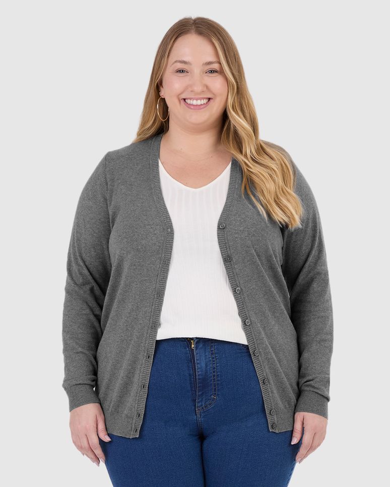 Cardigan Básico Feminino Plus Size Decote V Em Tricô