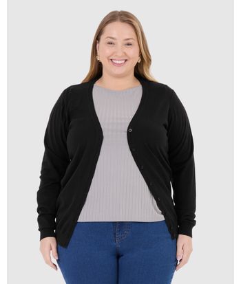Cardigan Básico Feminino Plus Size Decote V Em Tricô
