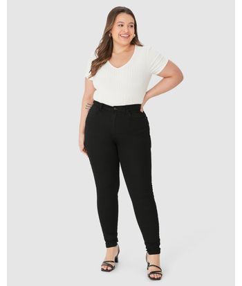 Calça Feminina Plus Size Skinny Em Flex Jeans