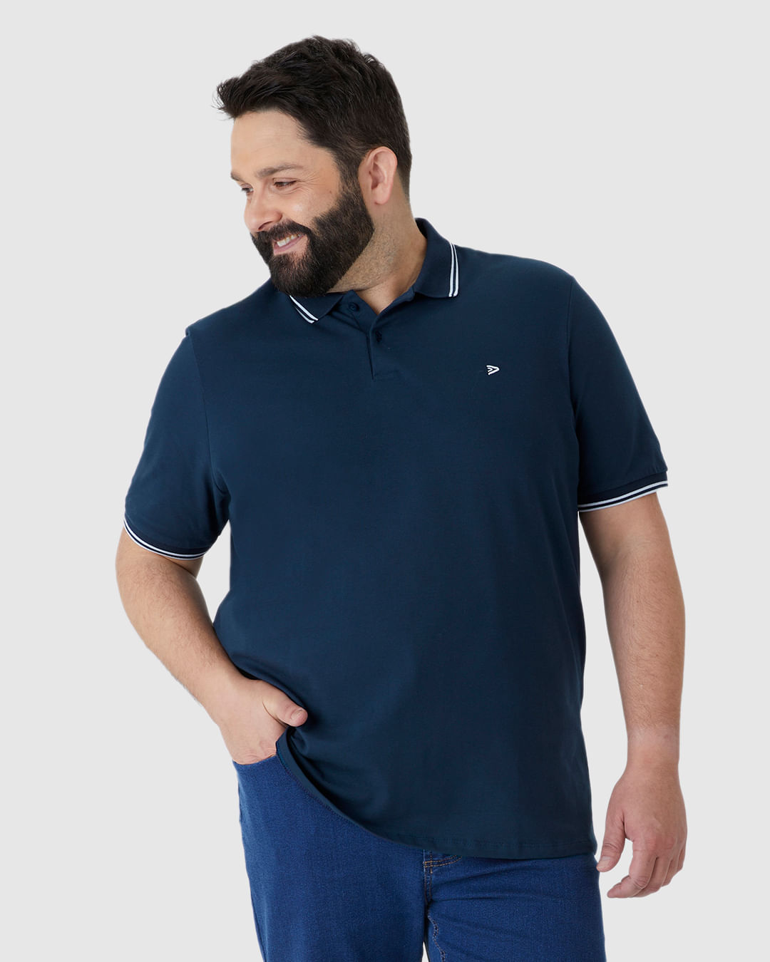 Camisa Polo Masculina Plus Size Peitilho Frontal Em Piquet Stretch