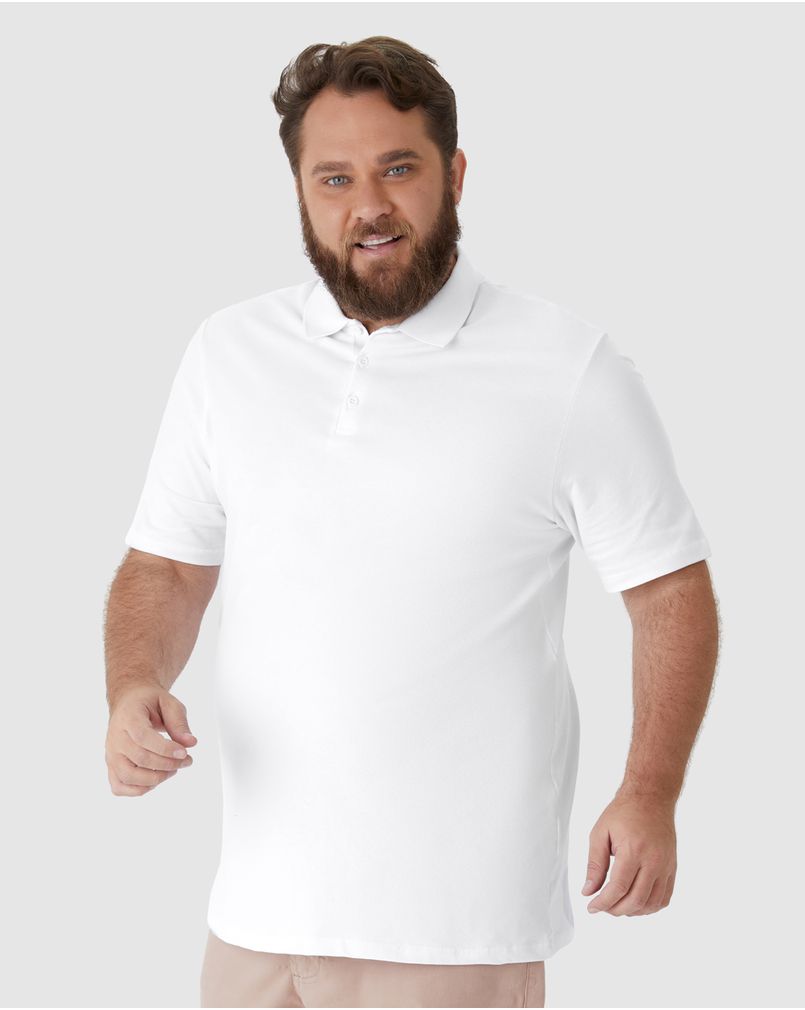 Camisa Polo Básica Masculina Plus Size Em Piquet Stretch BRANCO