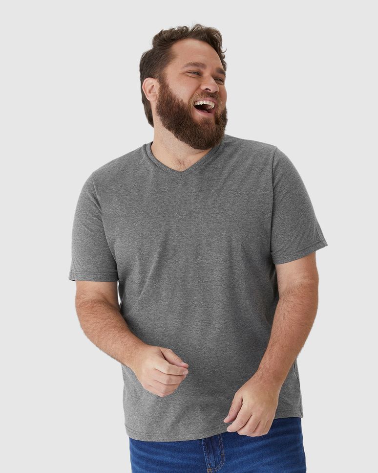Camiseta Básica Masculina Plus Size Decote V Em Algodão