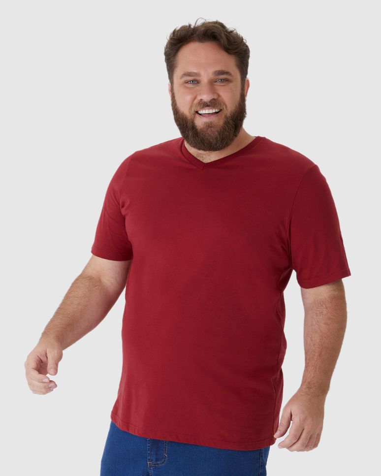 Camiseta Básica Masculina Plus Size Decote V Em Algodão