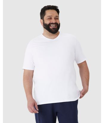 Camiseta Básica Masculina Plus Size Decote V Em Algodão
