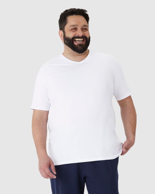 Camiseta Básica Masculina Plus Size Decote V Em Algodão
