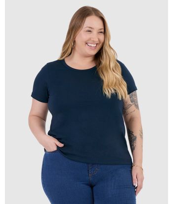 Blusa Básica Feminina Plus Size Decote Redondo Em Algodão