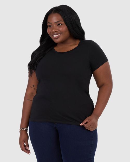 Blusa Básica Feminina Plus Size Decote Redondo Em Algodão