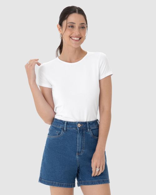 Blusa Básica Feminina Decote Redondo Em Viscose Stretch