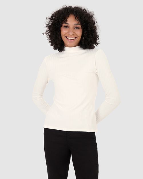 Blusa Básica Feminina Gola Alta Em Malha Canelada De Viscose
