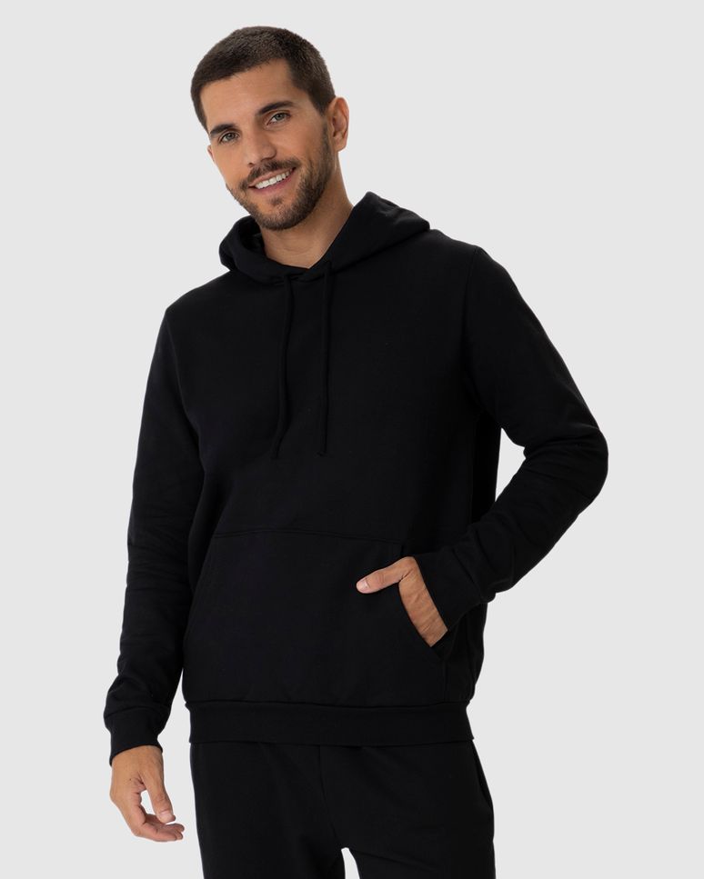 Blusão Básico Masculino Com Capuz Em Moletom Flanelado
