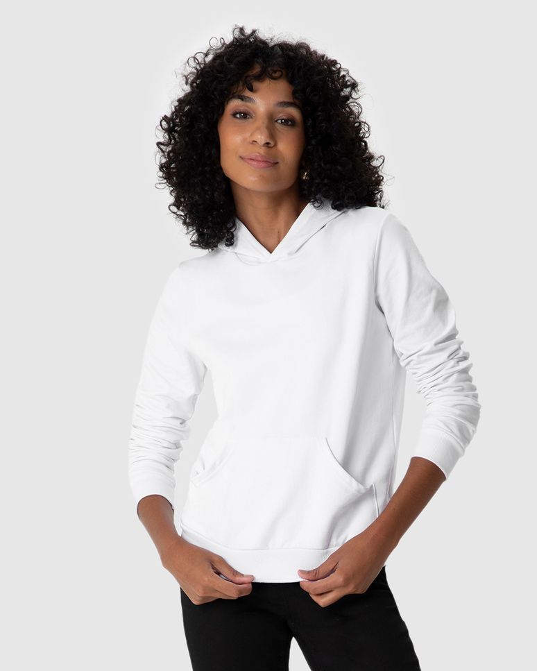 Blusão Básico Feminino Com Capuz Moletom Stretch Flanelado