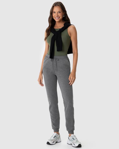 Calça Básica Feminina Jogger Bolso Faca Em Moletom Stretch Flanelado
