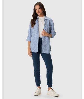 Calça Básica Feminina Jogger Bolso Faca Em Moletom Stretch Flanelado