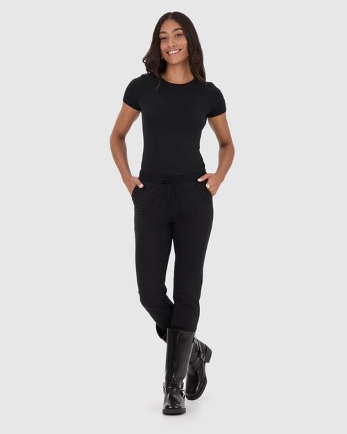 Calça Básica Feminina Jogger Bolso Faca Em Moletom Stretch Flanelado