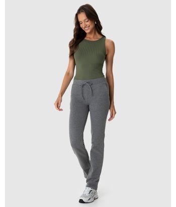 Calça Básica Feminina Reta Em Moletom Stretch Flanelado