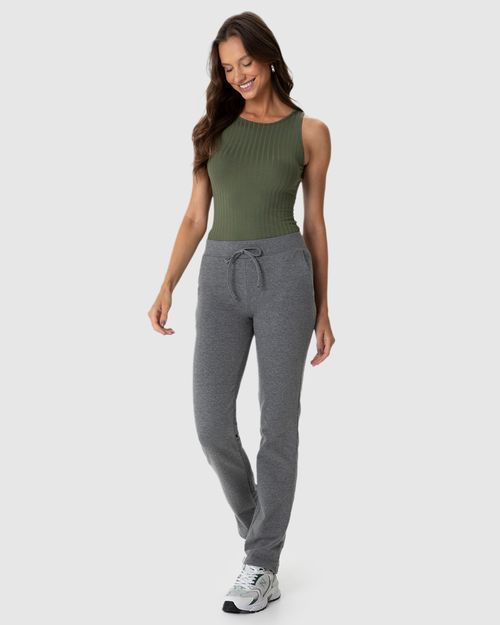 Calça Básica Feminina Reta Em Moletom Stretch Flanelado