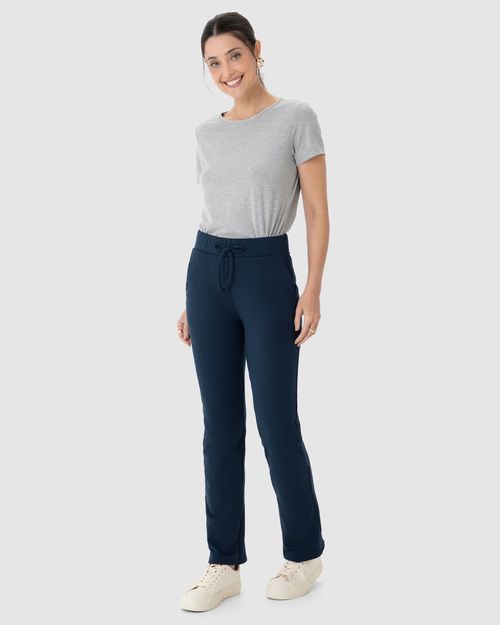 Calça Básica Feminina Reta Em Moletom Stretch Flanelado