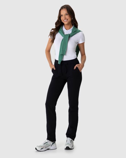 Calça Básica Feminina Reta Em Moletom Stretch Flanelado
