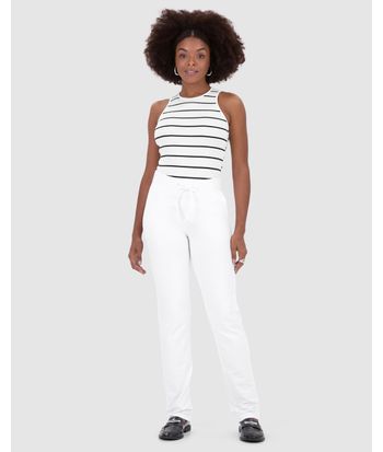 Calça Básica Feminina Reta Em Moletom Stretch Flanelado