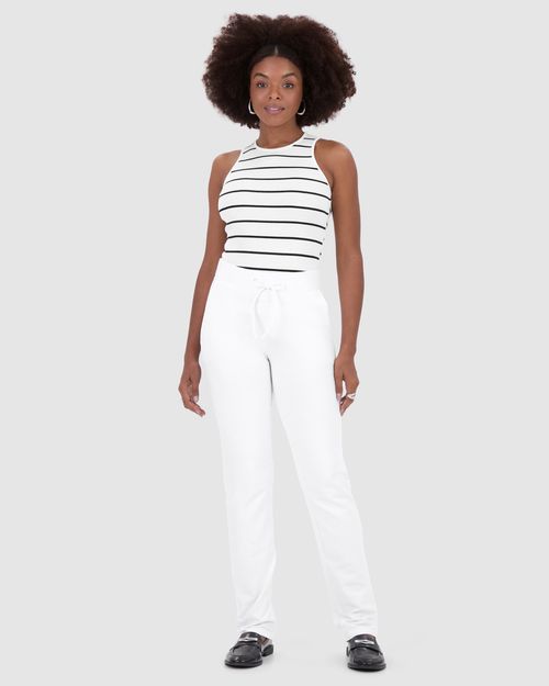 Calça Básica Feminina Reta Em Moletom Stretch Flanelado