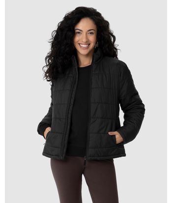 Jaqueta Básica Feminina Puffer Bolso Funcional Em Nylon