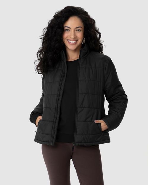 Jaqueta Básica Feminina Puffer Bolso Funcional Em Nylon