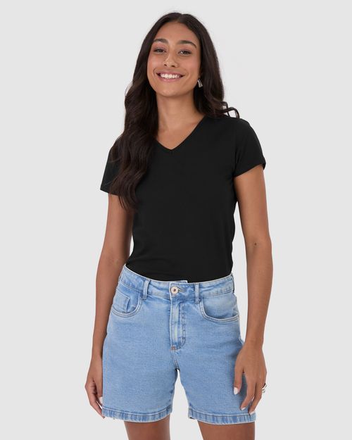 Blusa Básica Feminina Decote V Em Algodão