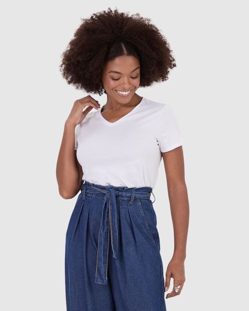 Blusa Básica Feminina Decote V Em Algodão