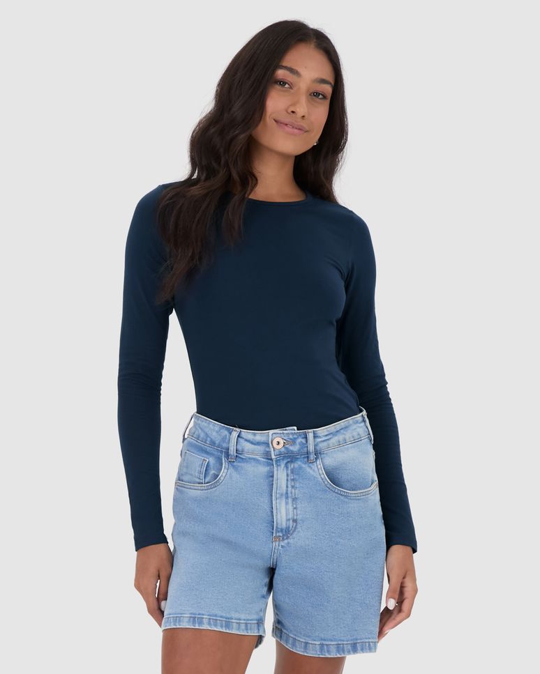 Blusa Básica Feminina Decote Redondo Em Algodão