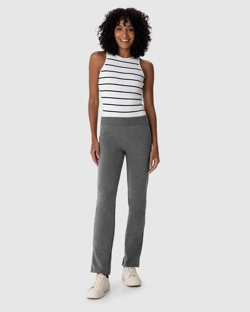 Calça Básica Feminina Cós Elástico Em Moletom Stretch Flanelado