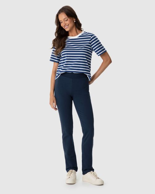 Calça Básica Feminina Cós Elástico Em Moletom Stretch Flanelado