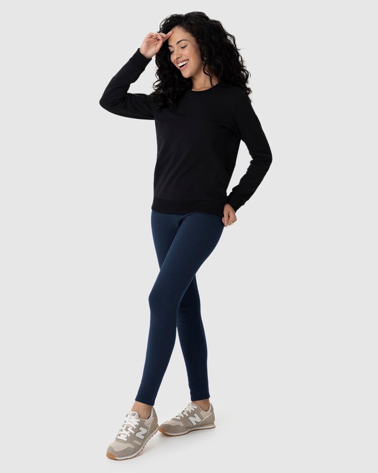 Calça Legging Básica Feminina Em Moletom Stretch Flanelado