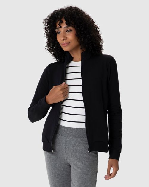 Jaqueta Básica Feminina Gola Alta Moletom Stretch Flanelado