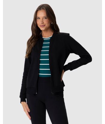 Jaqueta Básica Feminina Bolso Lateral Em Moletom Flanelado