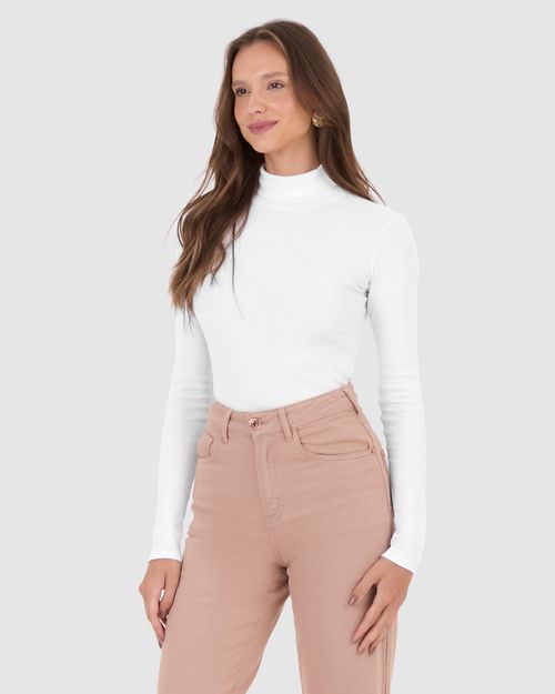 Blusa Básica Feminina Gola Alta Manga Longa Em Ribana