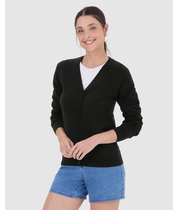 Cardigan Básico Feminino Decote V Em Tricô