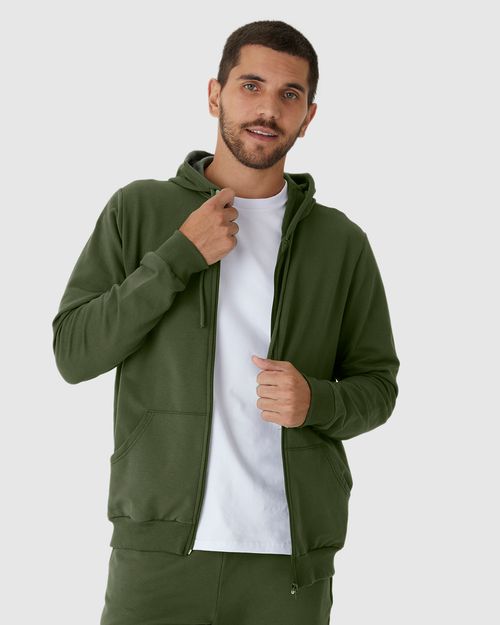 Jaqueta Básica Masculina Com Capuz Em Moletom Flanelado