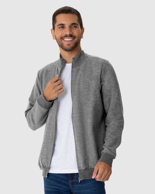 Jaqueta Básica Masculina Gola Alta Em Moletom Flanelado
