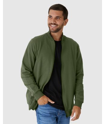 Jaqueta Básica Masculina Gola Alta Em Moletom Flanelado