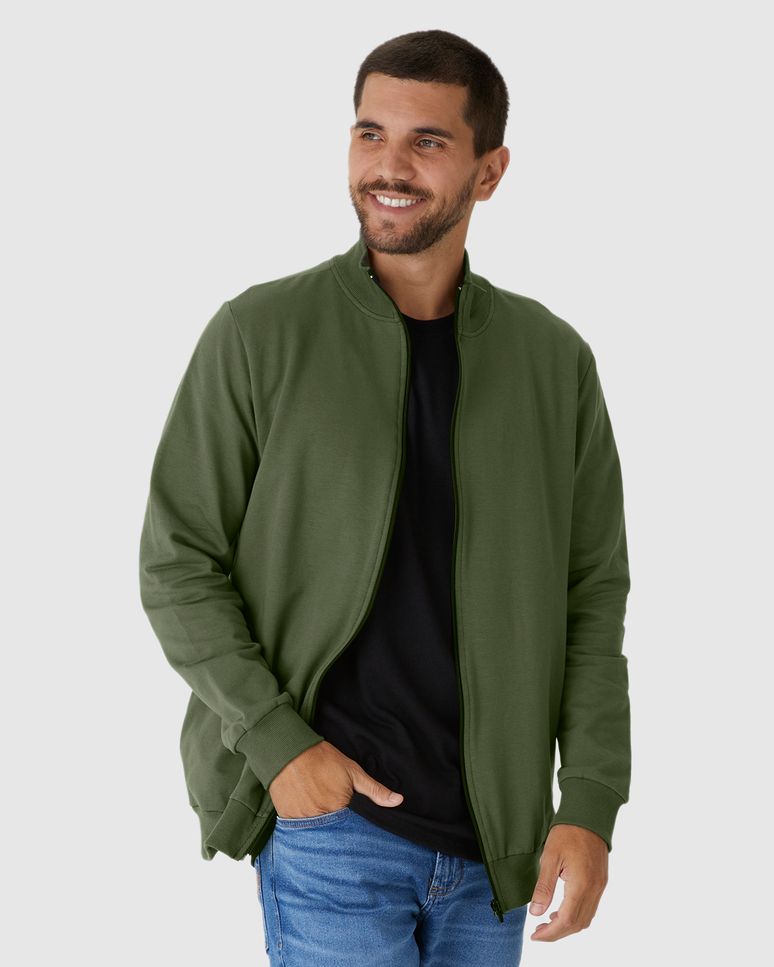 Jaqueta Básica Masculina Gola Alta Em Moletom Flanelado