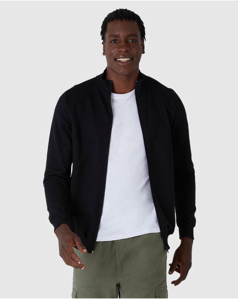Jaqueta Básica Masculina Gola Alta Em Moletom Flanelado Preto PP