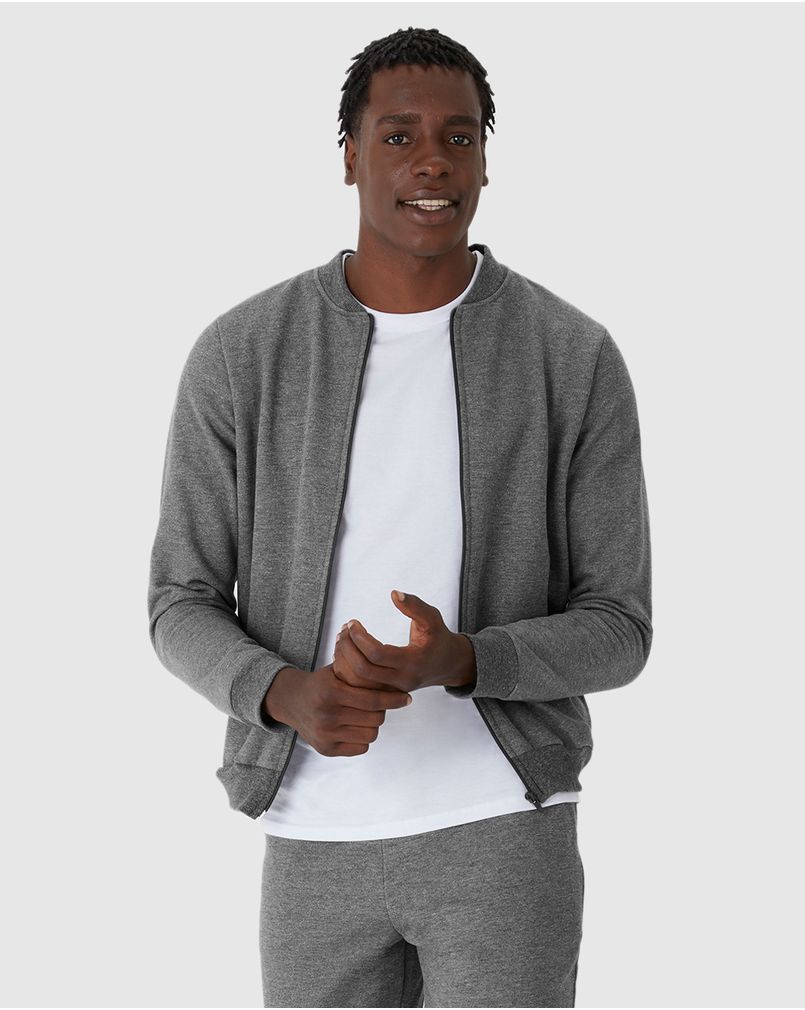 Jaqueta Básica Masculina Gola Redonda Moletom Flanelado Cinza G