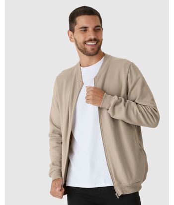 Jaqueta Básica Masculina Gola Redonda Em Moletom Flanelado